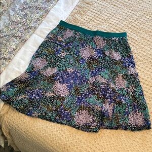 Maeve A-Line Skirt with Floral Print in Purple and Green